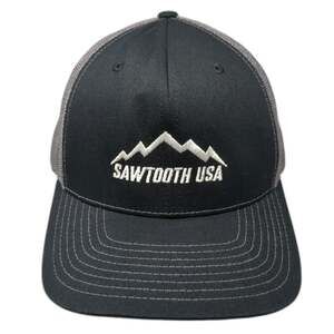 Richardson Trucker Hat Black Gray OSFM Sawtooth USA Mountain Mesh Back Snapback